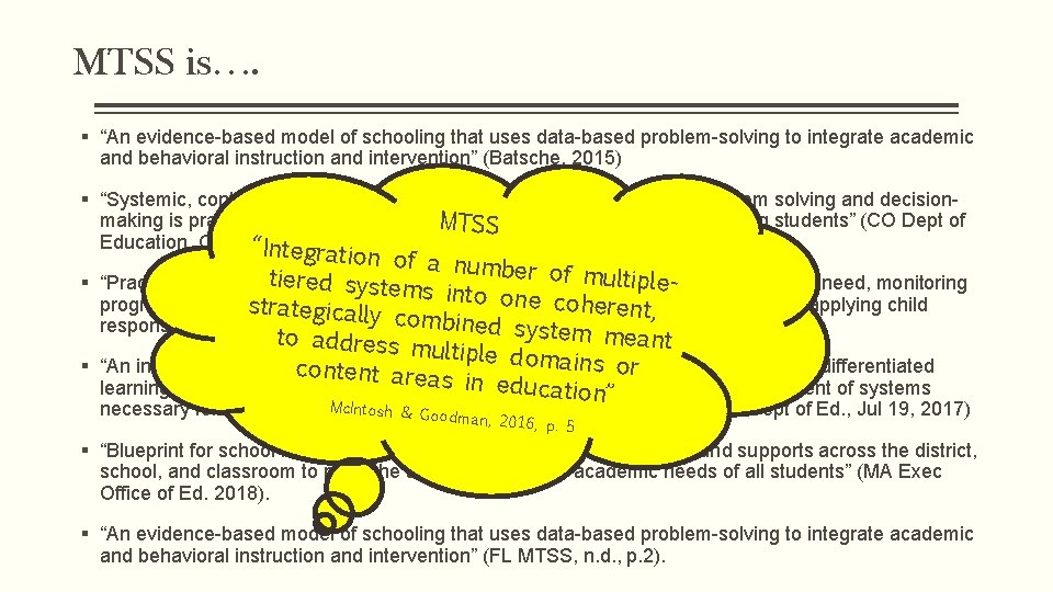 MTSS is…. § “An evidence-based model of schooling that uses data-based problem-solving to integrate