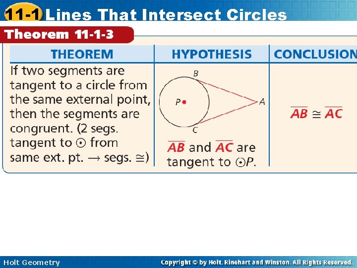 11 -1 Lines That Intersect Circles Holt Geometry 