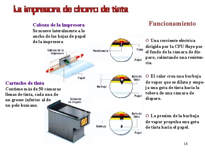 La impresora de chorro de tinta Cabeza de la impresora Funcionamiento Se mueve lateralmente