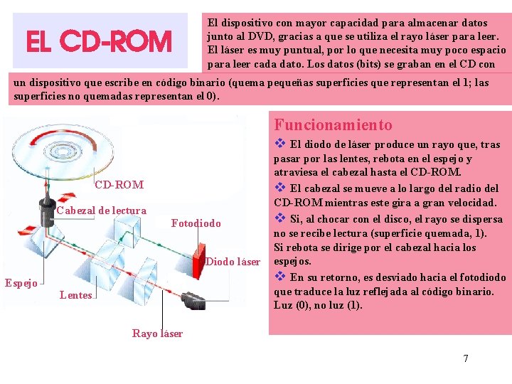 EL CD-ROM El dispositivo con mayor capacidad para almacenar datos junto al DVD, gracias