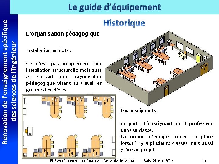 Rénovation de l’enseignement spécifique des sciences de l’ingénieur Le guide d’équipement L’organisation pédagogique Installation