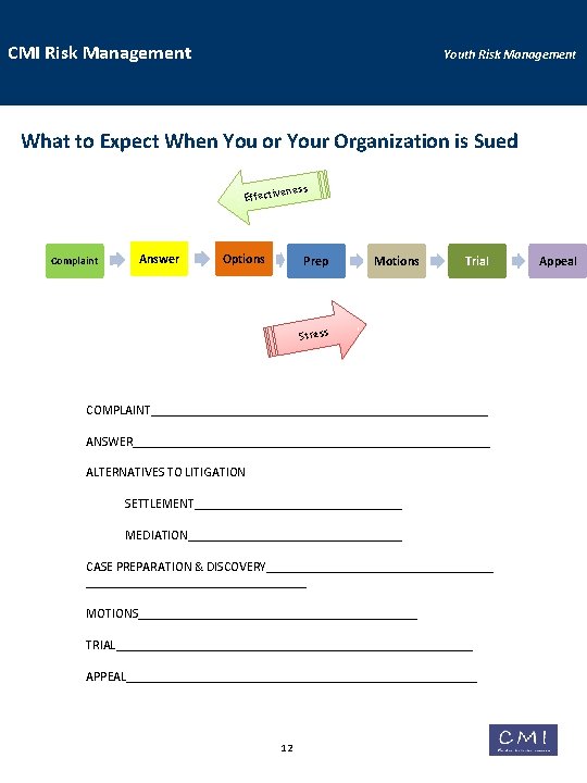 CMI Risk Management Youth Risk Management What to Expect When You or Your Organization