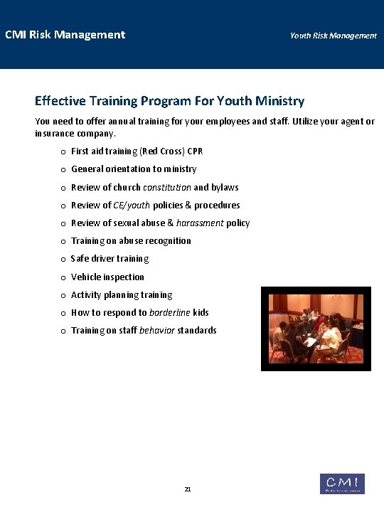 CMI Risk Management Youth Risk Management Effective Training Program For Youth Ministry You need