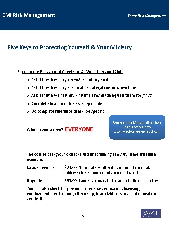 CMI Risk Management Youth Risk Management Five Keys to Protecting Yourself & Your Ministry