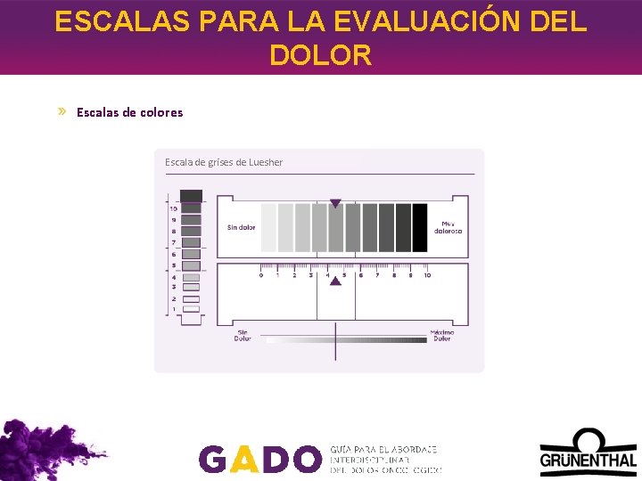 ESCALAS PARA LA EVALUACIÓN DEL DOLOR Escalas de colores Escala de grises de Luesher