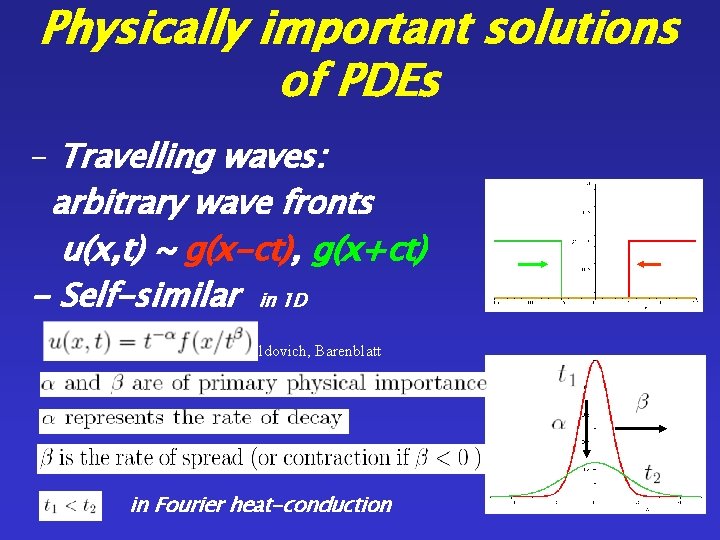 Physically important solutions of PDEs - Travelling waves: arbitrary wave fronts u(x, t) ~