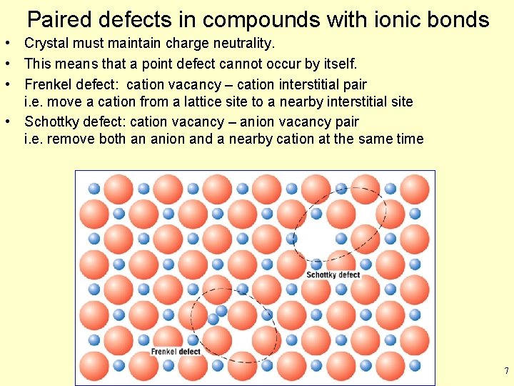 Paired defects in compounds with ionic bonds • Crystal must maintain charge neutrality. • Paired defects in compounds with ionic bonds • Crystal must maintain charge neutrality. •