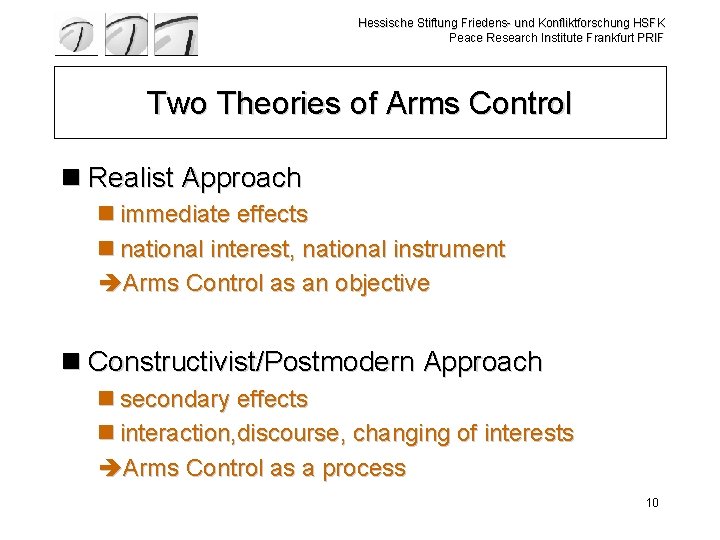 Hessische Stiftung Friedens- und Konfliktforschung HSFK Peace Research Institute Frankfurt PRIF Two Theories of