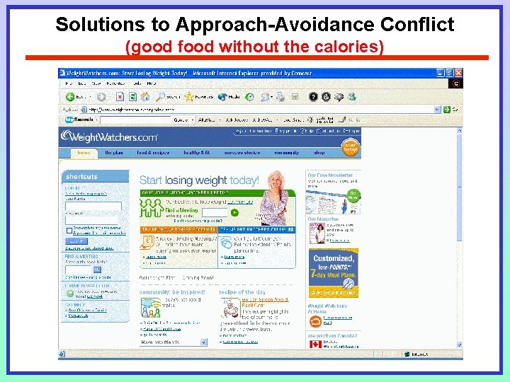 Solutions to Approach-Avoidance Conflict (good food without the calories) Solutions to Approach-Avoidance Conflict (good food without the calories)