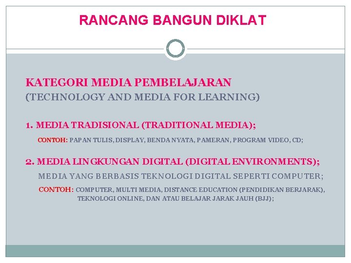 RANCANG BANGUN DIKLAT KATEGORI MEDIA PEMBELAJARAN (TECHNOLOGY AND MEDIA FOR LEARNING) 1. MEDIA TRADISIONAL