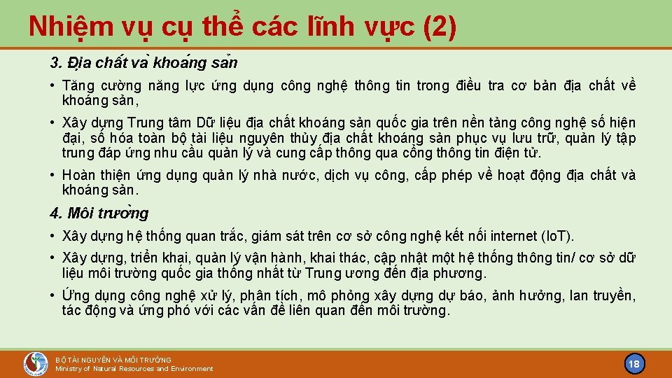 Nhiệm vụ cụ thể các lĩnh vực (2) 3. Đi a châ t va