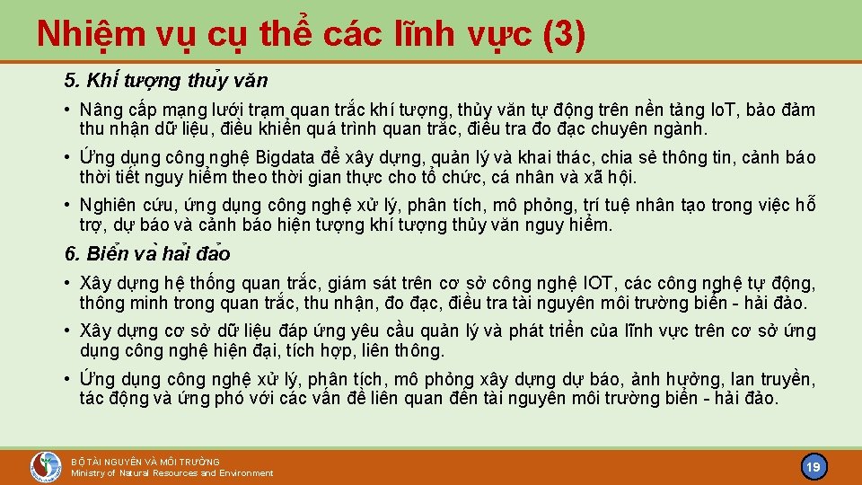 Nhiệm vụ cụ thể các lĩnh vực (3) 5. Khi tươ ng thu y