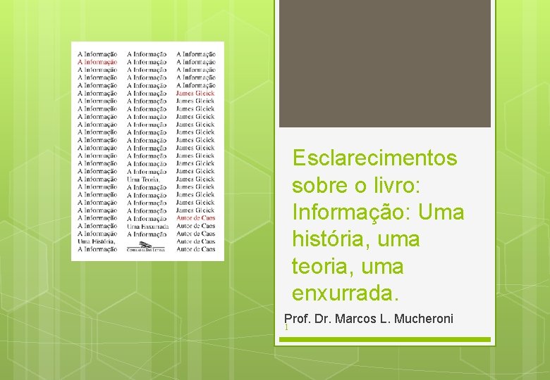 Esclarecimentos sobre o livro: Informação: Uma história, uma teoria, uma enxurrada. Prof. Dr. Marcos