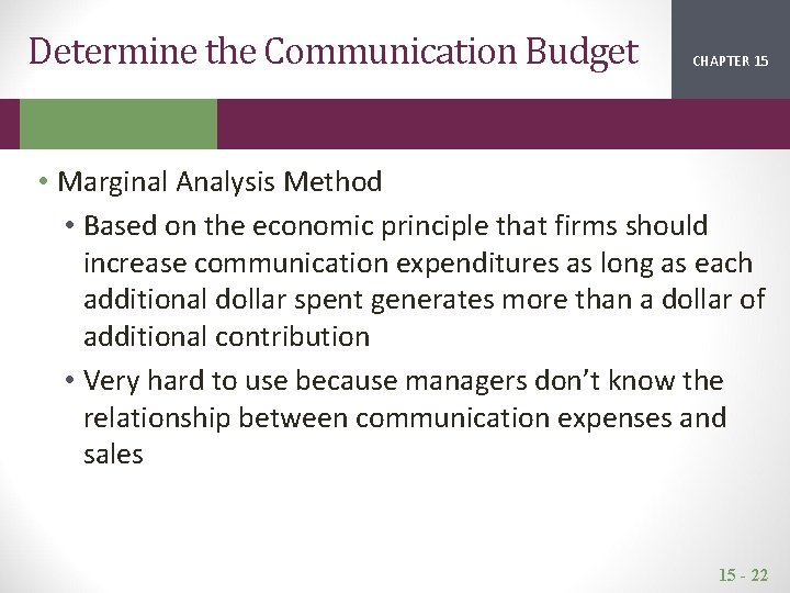 Determine the Communication Budget CHAPTER 15 2 1 • Marginal Analysis Method • Based