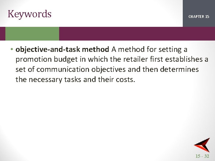 Keywords CHAPTER 15 2 1 • objective-and-task method A method for setting a promotion