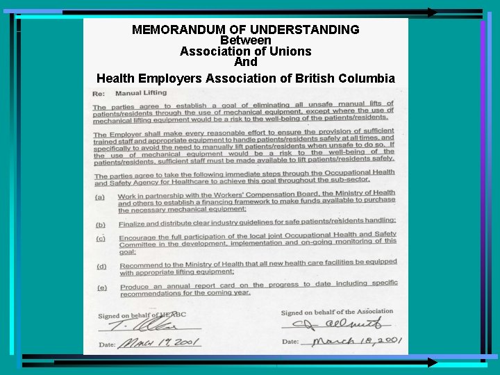MEMORANDUM OF UNDERSTANDING Between Association of Unions And Health Employers Association of British Columbia
