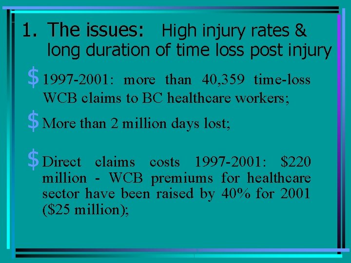 1. The issues: High injury rates & long duration of time loss post injury