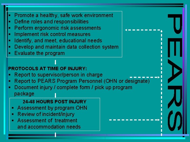 § § § § Promote a healthy, safe work environment Define roles and responsibilities