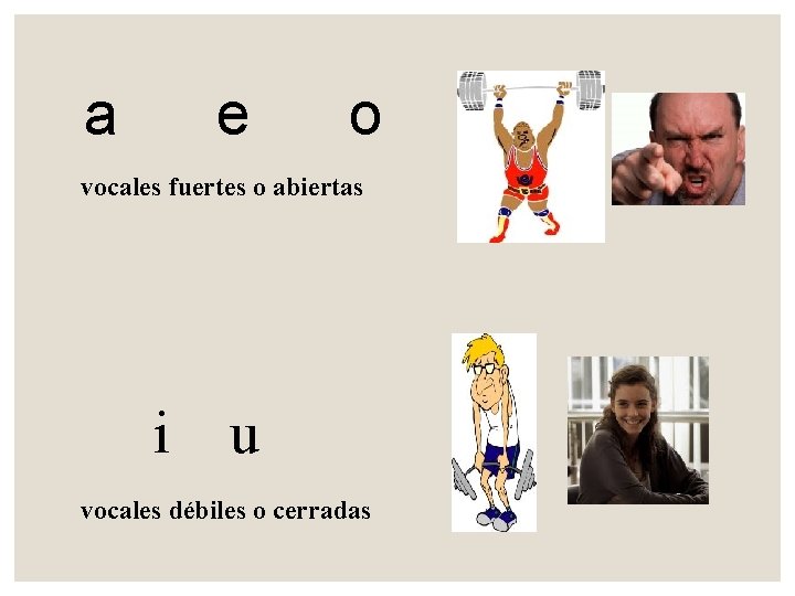 a e o vocales fuertes o abiertas i u vocales débiles o cerradas 