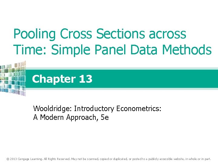 Pooling Cross Sections across Time: Simple Panel Data Methods Chapter 13 Wooldridge: Introductory Econometrics: