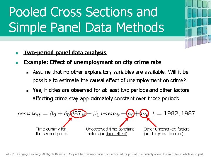 Pooled Cross Sections and Simple Panel Data Methods Two-period panel data analysis Example: Effect