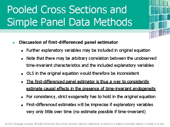 Pooled Cross Sections and Simple Panel Data Methods Discussion of first-differenced panel estimator Further