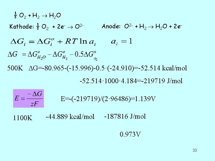 ½ O 2 + H 2 O Kathode: ½ O 2 + 2 e- ½ O 2 + H 2 O Kathode: ½ O 2 + 2 e-