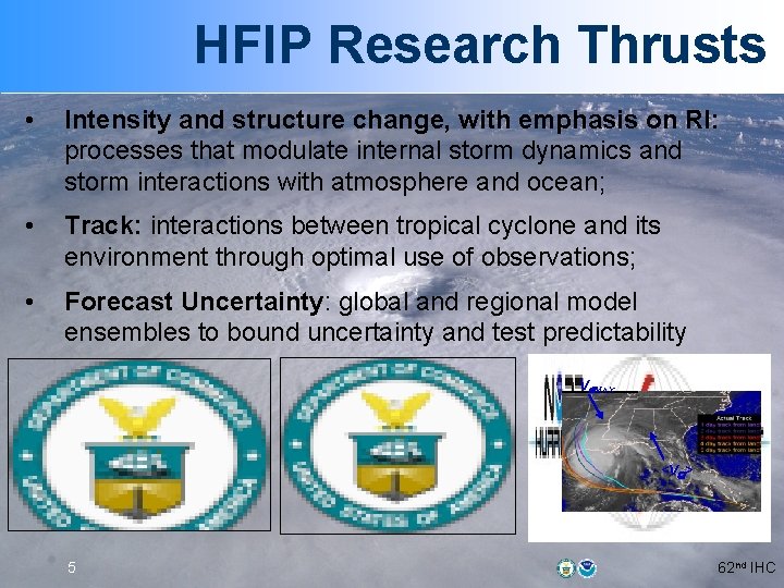 HFIP Research Thrusts • Intensity and structure change, with emphasis on RI: processes that