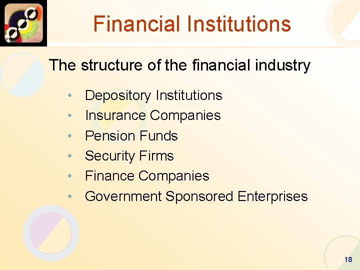 Financial Institutions The structure of the financial industry • • • Depository Institutions Insurance