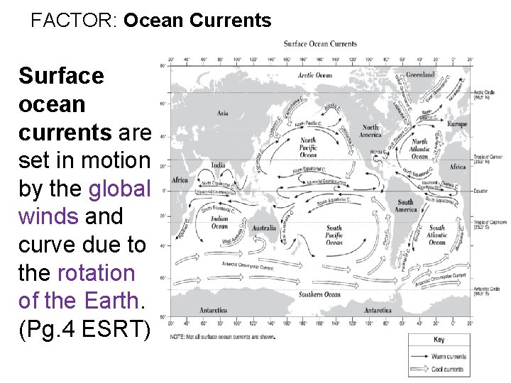 FACTOR: Ocean Currents Surface ocean currents are set in motion by the global winds