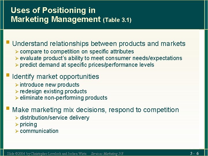 Uses of Positioning in Marketing Management (Table 3. 1) § Understand relationships between products Uses of Positioning in Marketing Management (Table 3. 1) § Understand relationships between products