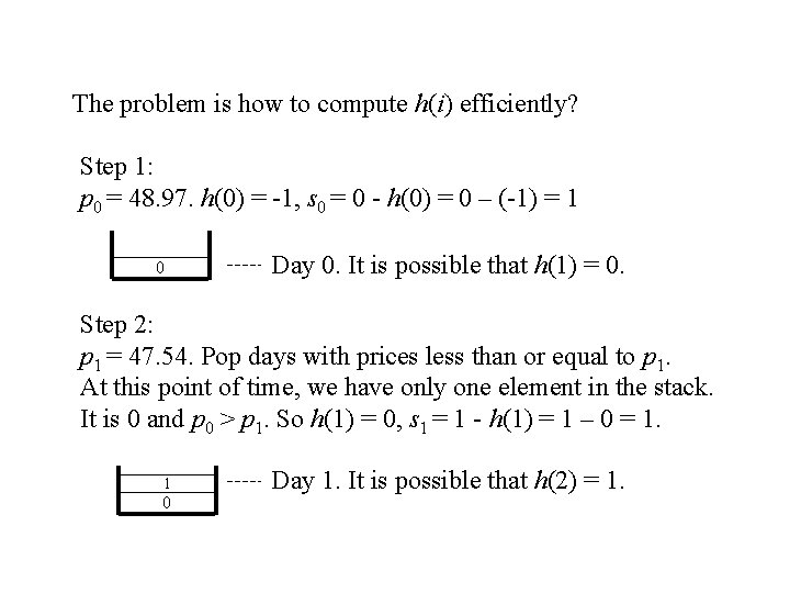 The problem is how to compute h(i) efficiently? Step 1: p 0 = 48.