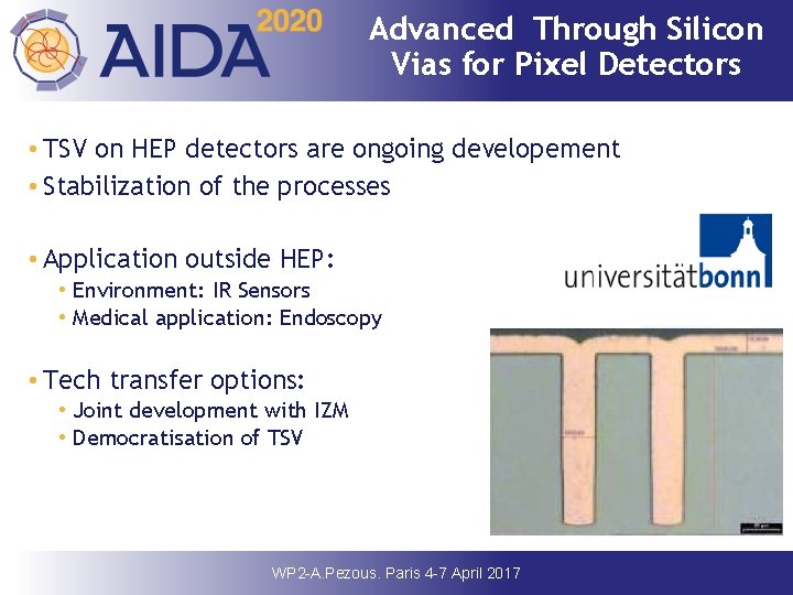 Advanced Through Silicon Vias for Pixel Detectors • TSV on HEP detectors are ongoing