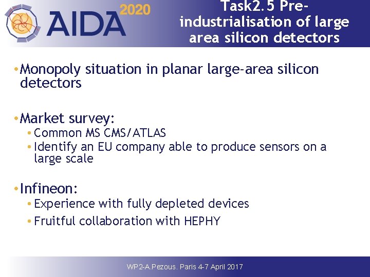 Task 2. 5 Pre‐ industrialisation of large area silicon detectors • Monopoly situation in