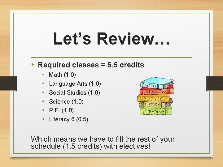 Let’s Review… • Required classes = 5. 5 credits • • • Math (1.