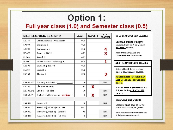 Option 1: Full year class (1. 0) and Semester class (0. 5) 4 3