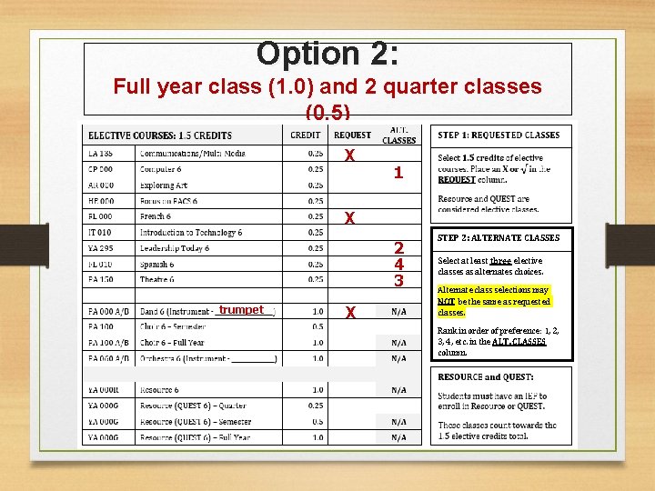 Option 2: Full year class (1. 0) and 2 quarter classes (0. 5) X