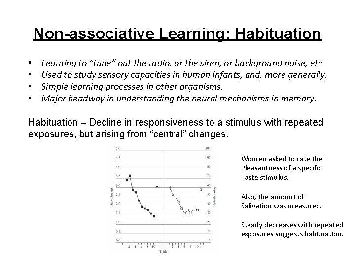 Non-associative Learning: Habituation • • Learning to “tune” out the radio, or the siren,