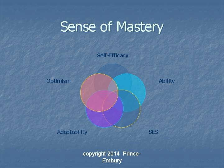 Sense of Mastery Self-Efficacy Optimism Ability Adaptability copyright 2014 Prince. Embury SES 