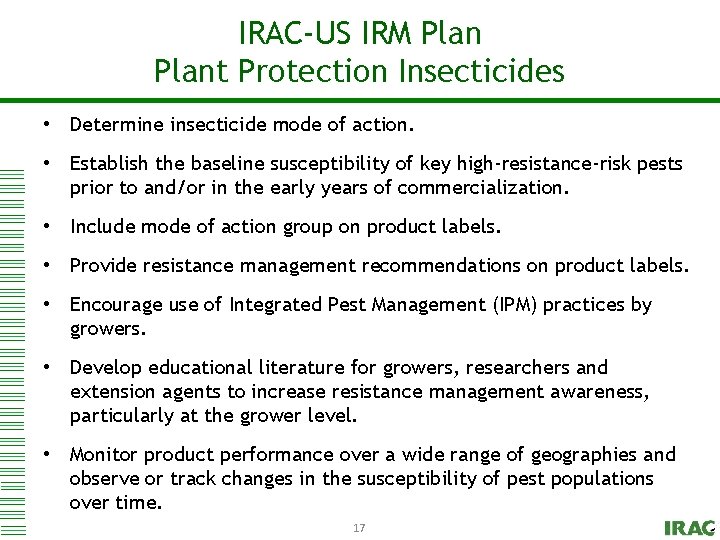 IRM Plan Click. IRAC-US to edit Master title style Plant Protection Insecticides • Determine