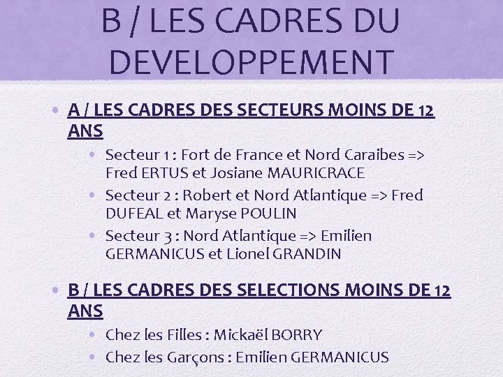 B / LES CADRES DU DEVELOPPEMENT • A / LES CADRES DES SECTEURS MOINS