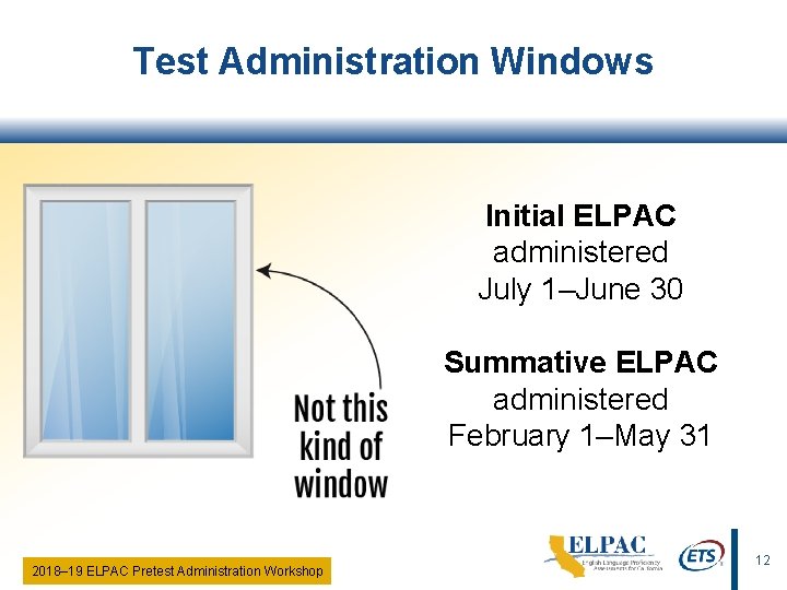 Test Administration Windows Initial ELPAC administered July 1–June 30 Summative ELPAC administered February 1–May