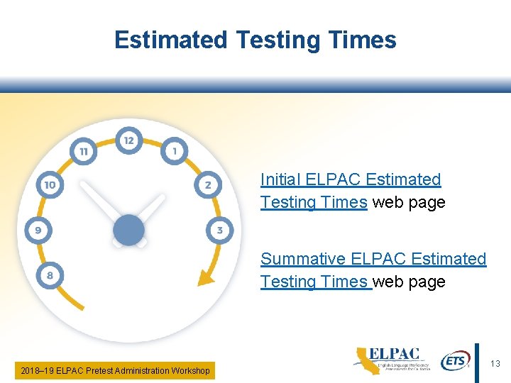 Estimated Testing Times Initial ELPAC Estimated Testing Times web page Summative ELPAC Estimated Testing