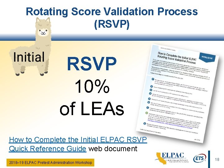 Rotating Score Validation Process (RSVP) RSVP 10% of LEAs How to Complete the Initial