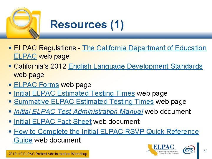 Resources (1) § ELPAC Regulations - The California Department of Education ELPAC web page