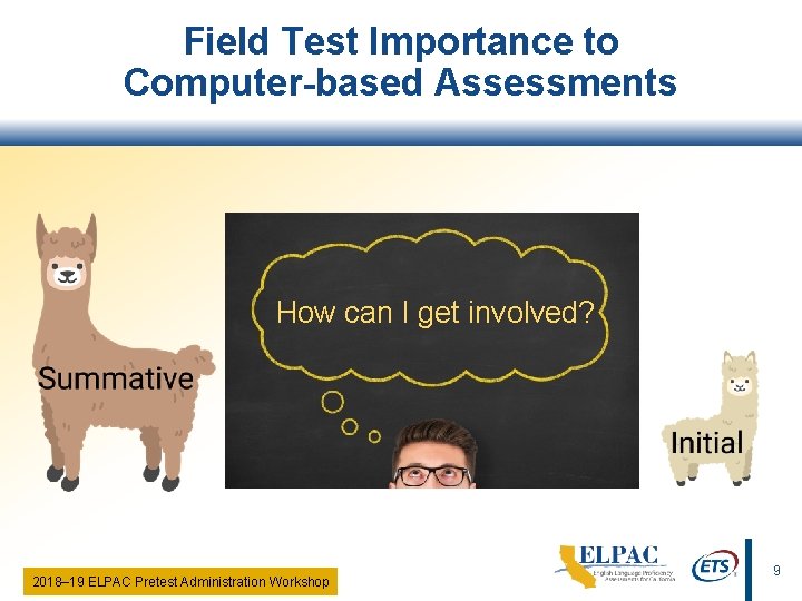 Field Test Importance to Computer-based Assessments How can I get involved? 2018‒ 19 ELPAC