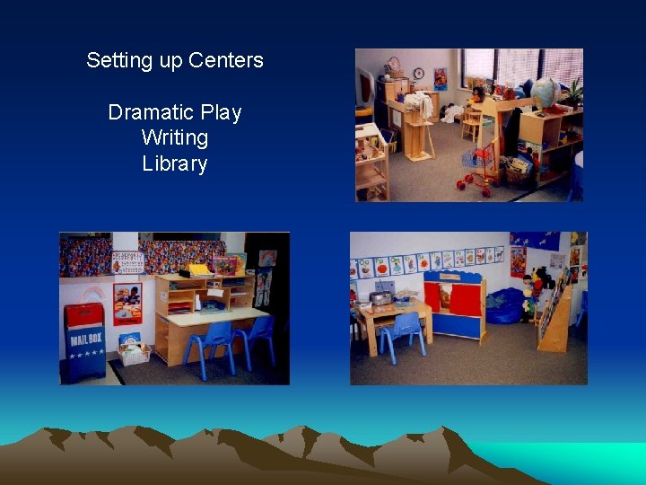Setting up Centers Dramatic Play Writing Library 
