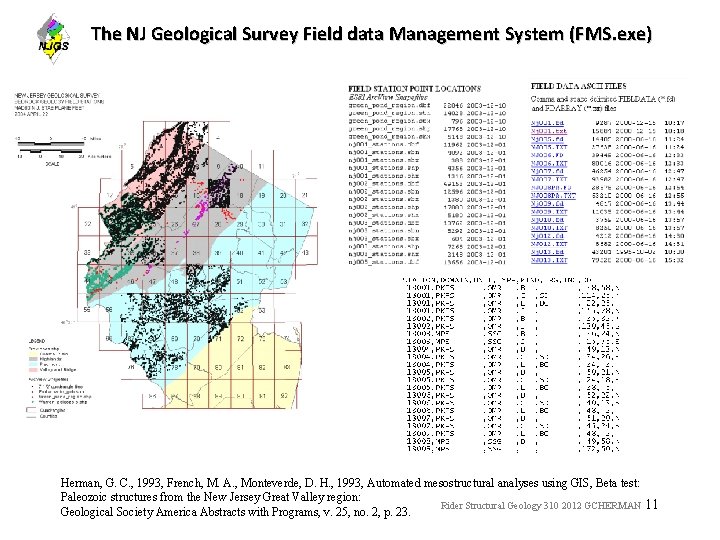The NJ Geological Survey Field data Management System (FMS. exe) Herman, G. C. ,