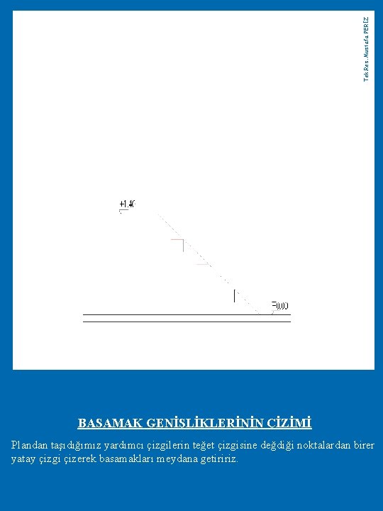 Tek. Res. Mustafa PERİZ BASAMAK GENİŞLİKLERİNİN ÇİZİMİ Plandan taşıdığımız yardımcı çizgilerin teğet çizgisine değdiği