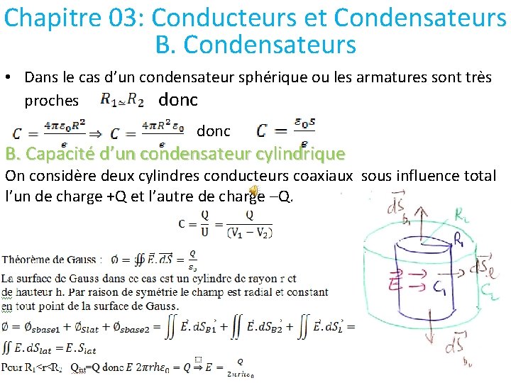 Chapitre 03: Conducteurs et Condensateurs B. Condensateurs • Dans le cas d’un condensateur sphérique